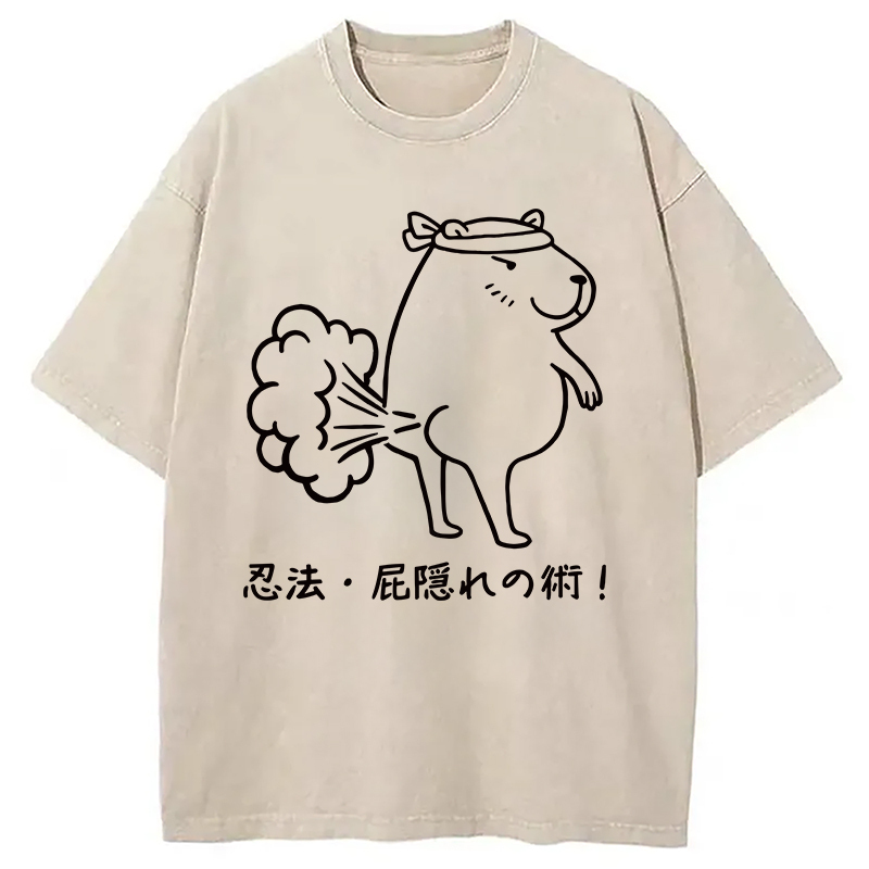 Funny Ninjutsu Fart Hiding Technique Washed T-Shirt Trendy Everyday Casual Outfit Gifts For Her