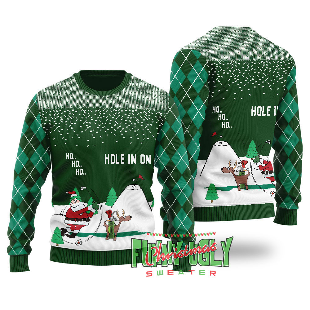 Funny North Pole Golfing Santa Ugly Christmas Sweater Forest Green Unique Holiday Merch Gift for Home and Family