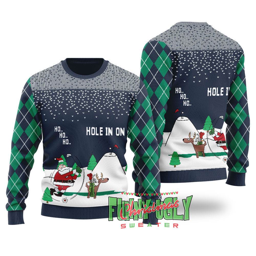 Funny North Pole Golfing Santa Ugly Christmas Sweater Navy Cute Christmas Sweatshirt for Holiday Spirit