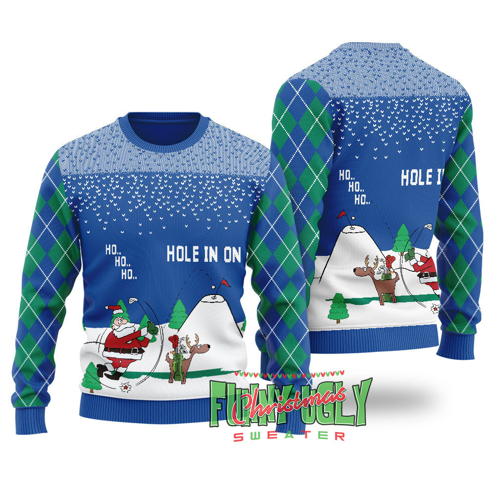 Funny North Pole Golfing Santa Ugly Christmas Sweater Royal Comfortable Holiday Sweater for Chilly Nights