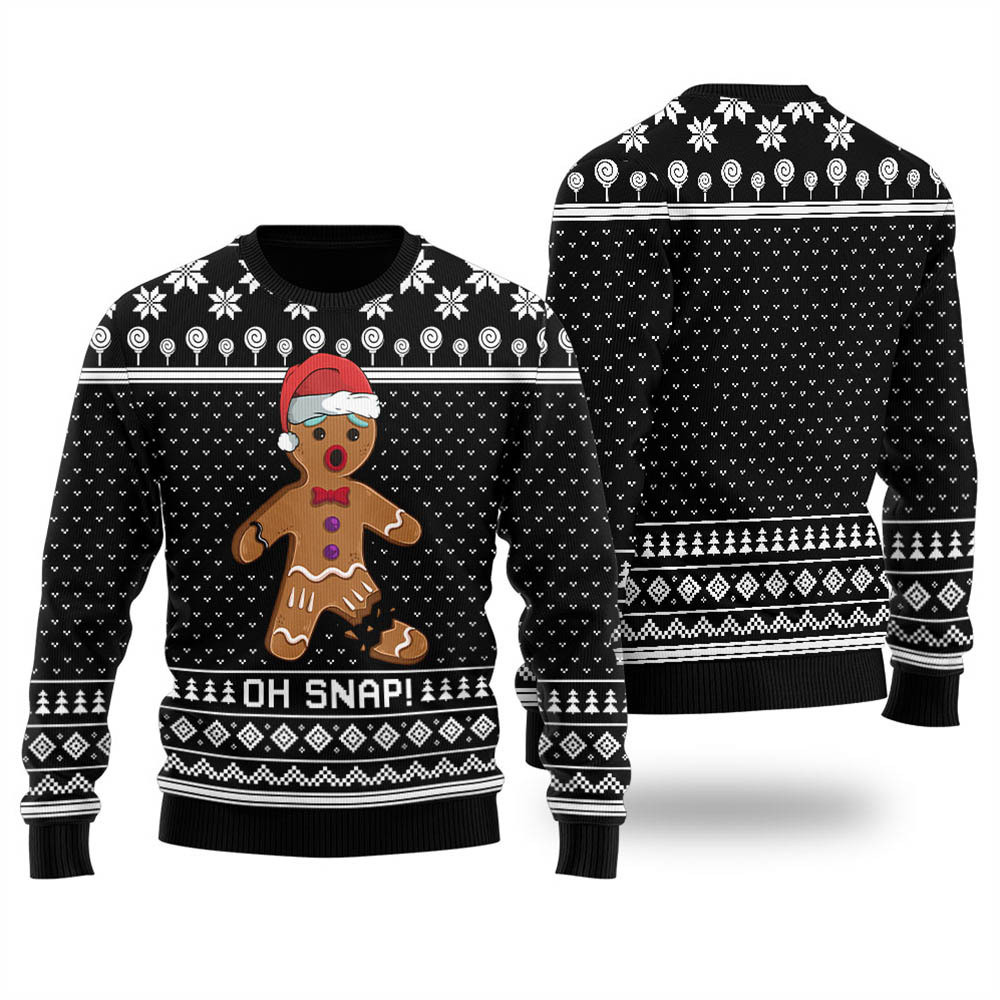 Funny Oh Snap Gingerbread Ugly Christmas Sweater Black Stylish Winter Sweatshirt for Everyday Wear