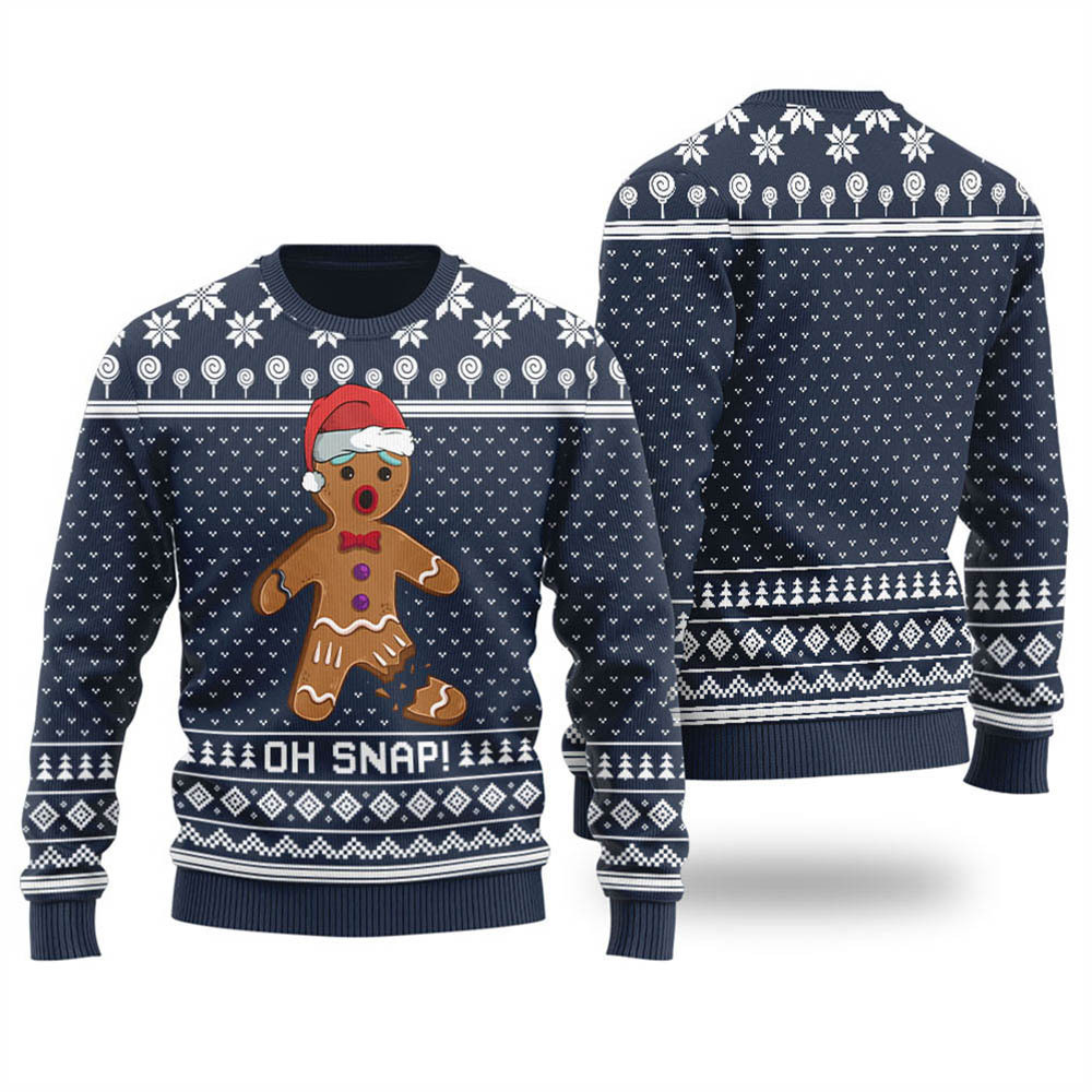 Funny Oh Snap Gingerbread Ugly Christmas Sweater Navy Seasonal Gift Merch for Cozy Christmas Vibes