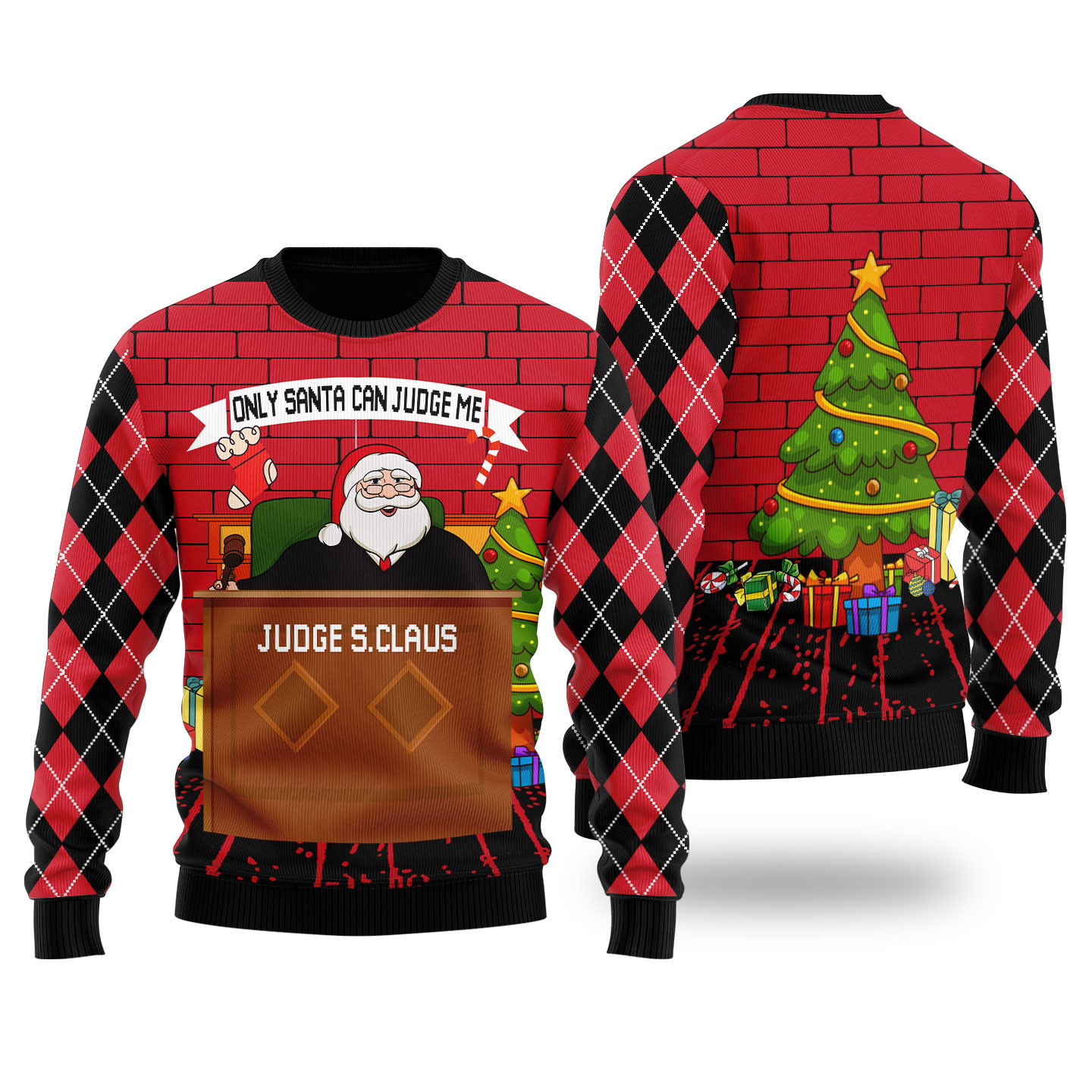 Funny Only Santa Can Judge Me Ugly Christmas Sweater Black Trendy Christmas Sweater for Winter Outfits