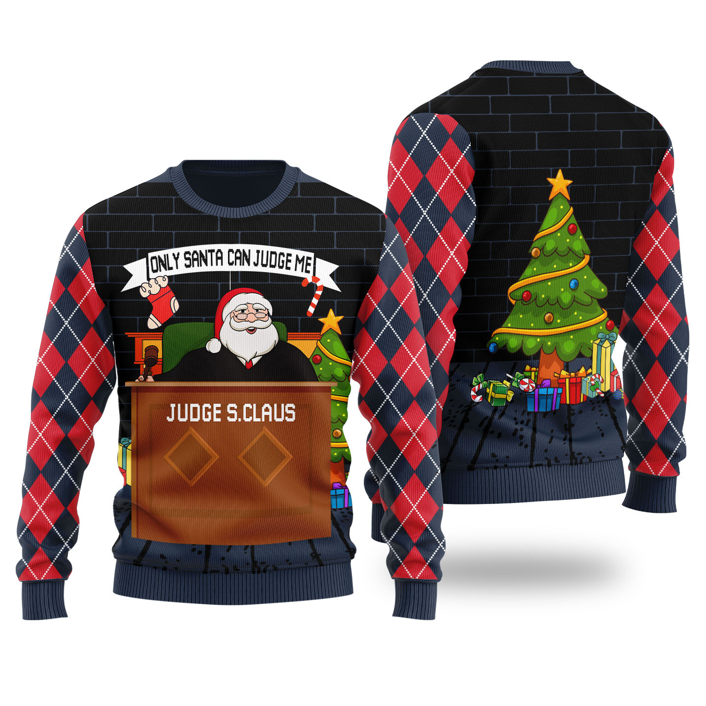 Funny Only Santa Can Judge Me Ugly Christmas Sweater Navy Funny Holiday Sweater for Family Gatherings
