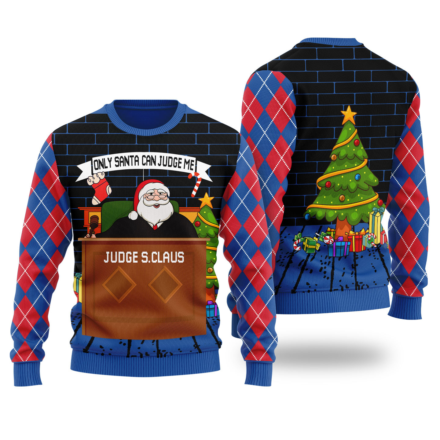 Funny Only Santa Can Judge Me Ugly Christmas Sweater Royal Perfect Holiday Gift Merch for Sweater Lovers