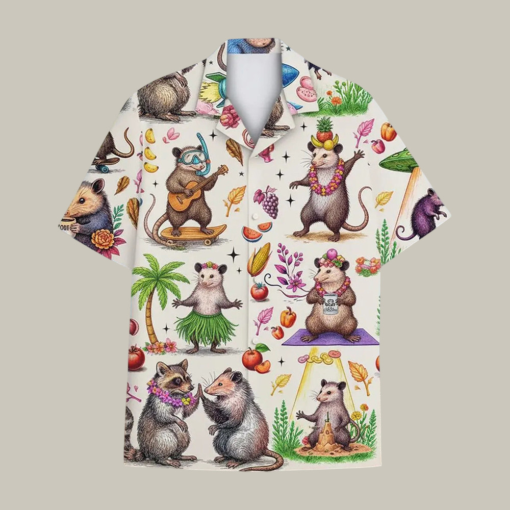 Funny Opossum Hawaiian Shirt UFO Coffee Possum Weird Animal Aloha Shirt Gift For Dad Birthday