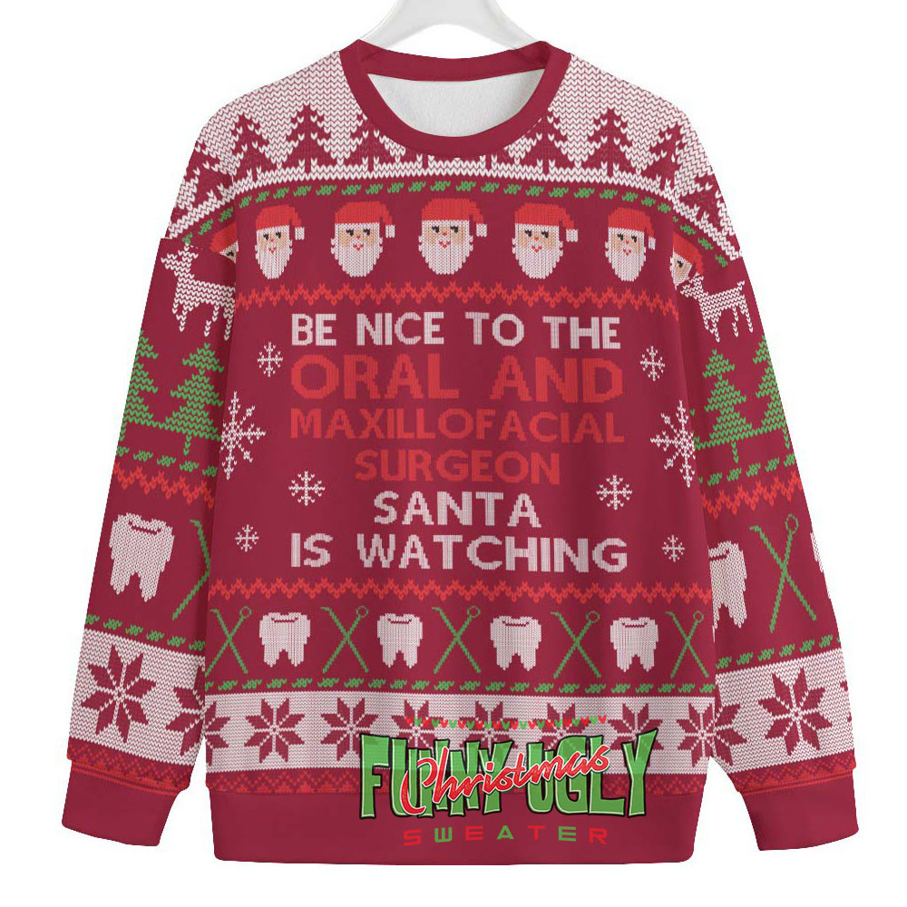Funny Oral And Maxillofacial Surgeon Ugly Christmas Sweater Cardinal Red Exclusive Christmas Sweater Merch Gift Edition