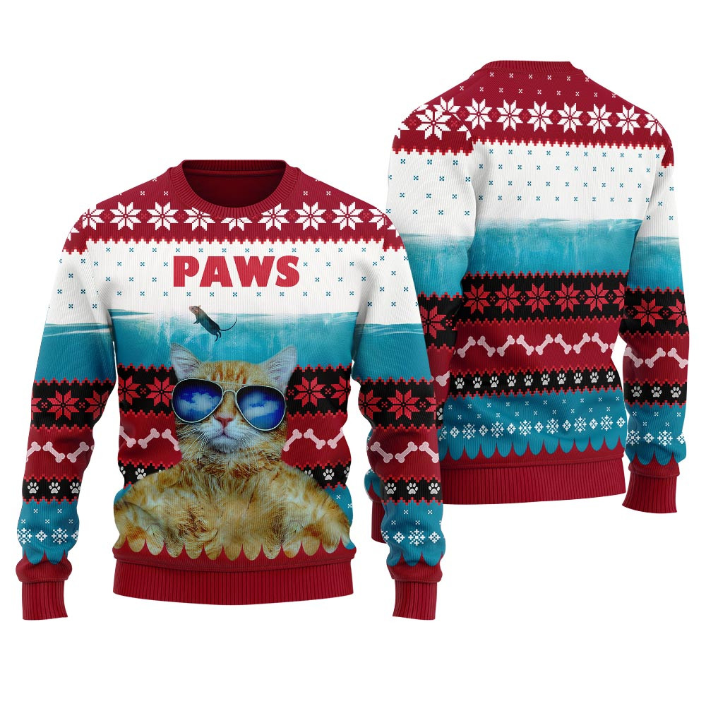 Funny Paws Cat Christmas Ugly Sweater Womens Lovely Merch Gift for Cozy Winter Nights