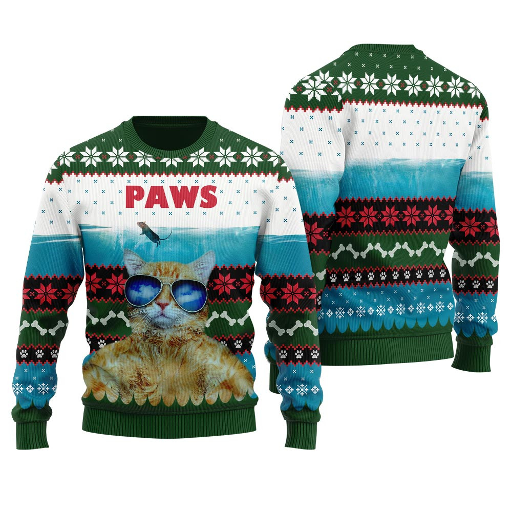 Funny Paws Christmas Cat Ugly Sweater Seasonal Gift Merch for Cozy Christmas Vibes