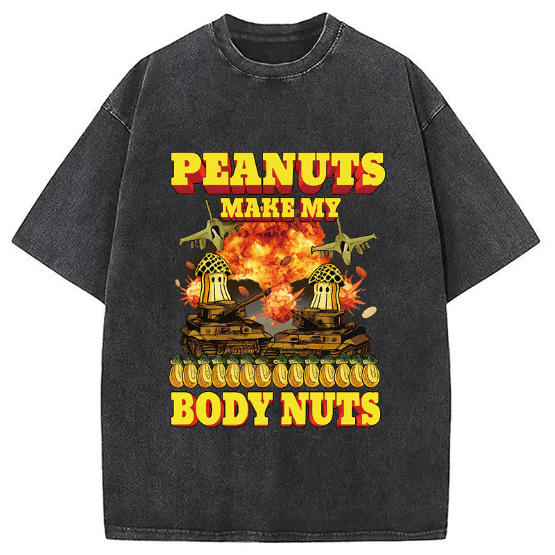 Funny Peanut Allergy Washed T-Shirt Soft Comfortable Daily T Shirt Gifts For Besties