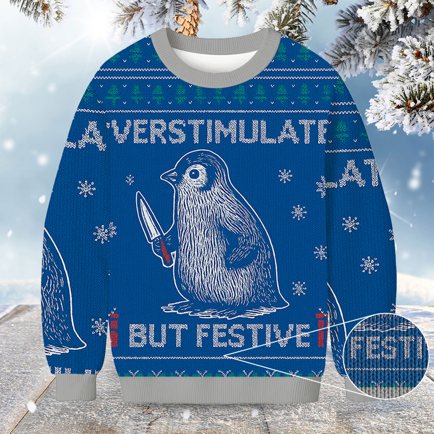 Funny Penguin Overstimulated Christmas Ugly Sweater Penguin Themed Christmas Gifts