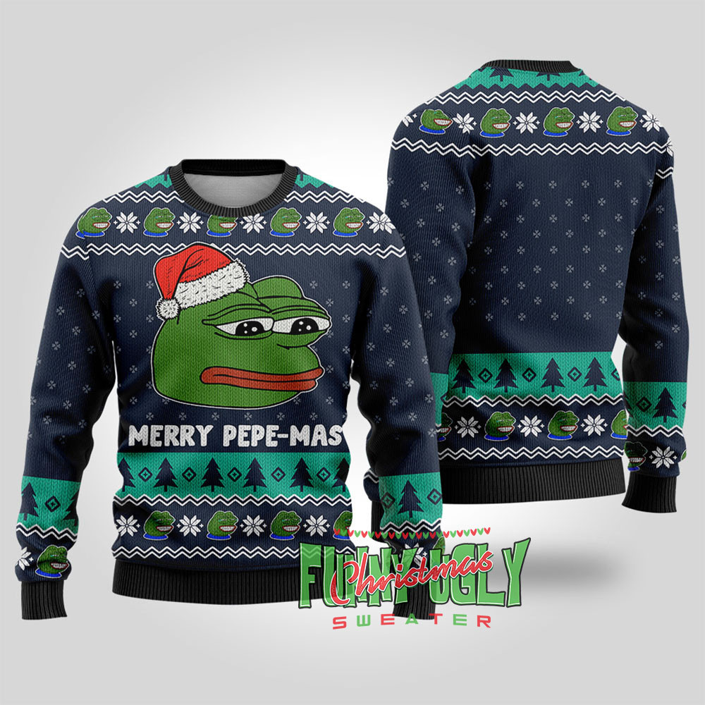 Funny Pepe The Frog Meme Christmas Sweater Navy Warm and Comfy Sweater for Winter Days