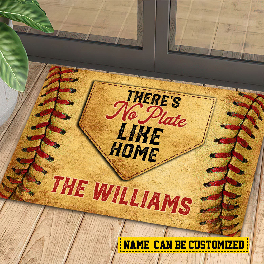 Funny Personalized Softball Doormat For Home Decor Housewarming Gift Theres No Plate Like Home Welcome Mat Gift For Softball Lovers