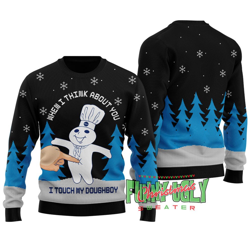Funny Pillsbury Doughboy Ugly Christmas Sweater Black Lovely Christmas Sweater Gift for Mom or Grandma
