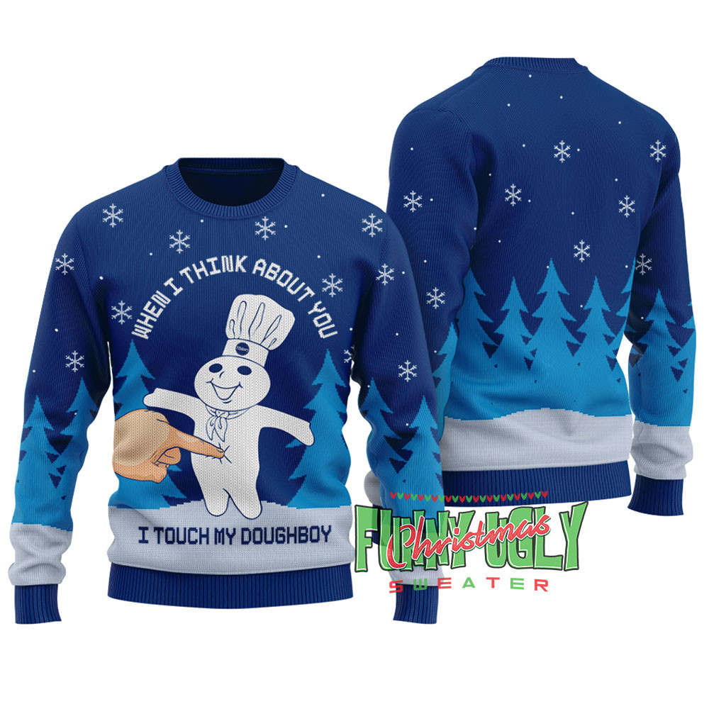 Funny Pillsbury Doughboy Ugly Christmas Sweater Blue Cute Holiday Sweatshirt to Spread Joy