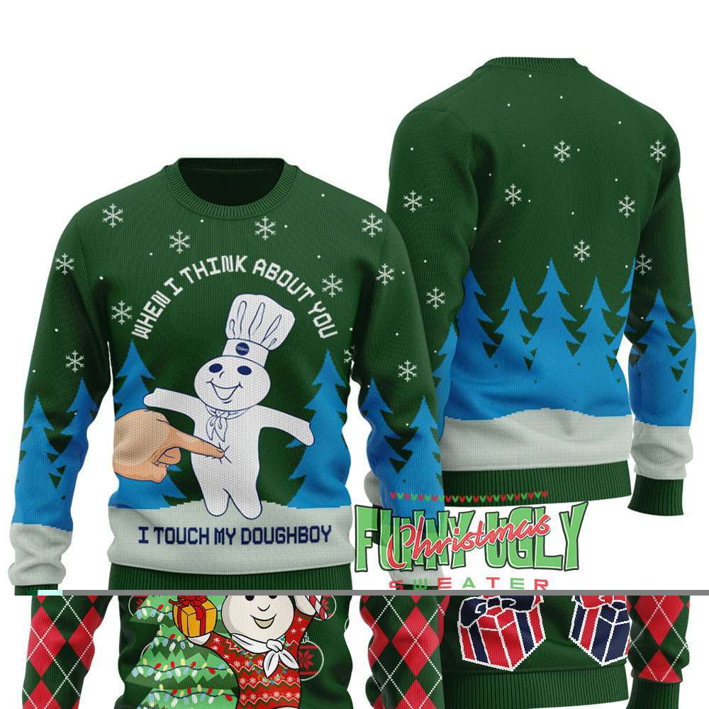 Funny Pillsbury Doughboy Ugly Christmas Sweater Forest Green Special Merch Gift Idea for Festive Celebrations