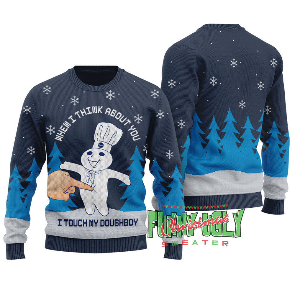 Funny Pillsbury Doughboy Ugly Christmas Sweater Navy Perfect Holiday Gift Merch for Sweater Lovers
