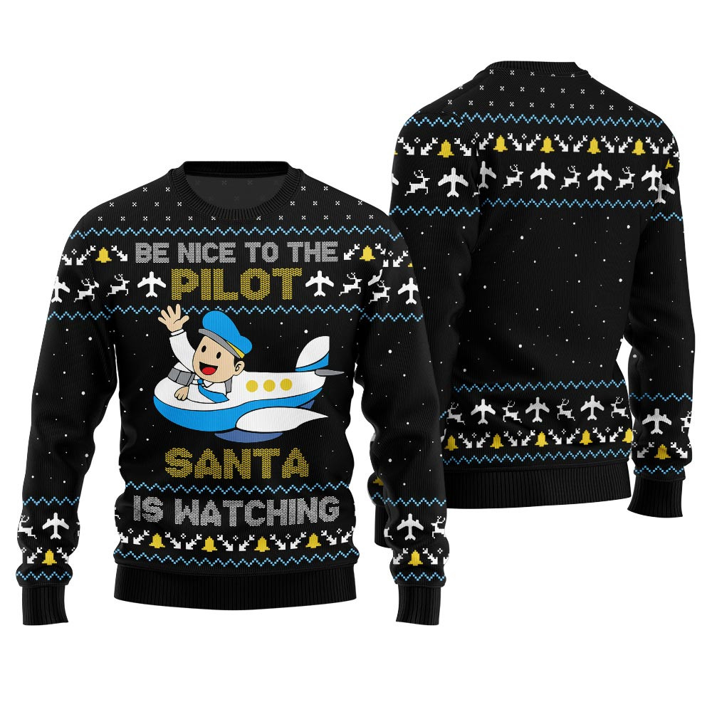 Funny Pilot Ugly Christmas Sweater Black Best Christmas Merch Gift for Family and Friends