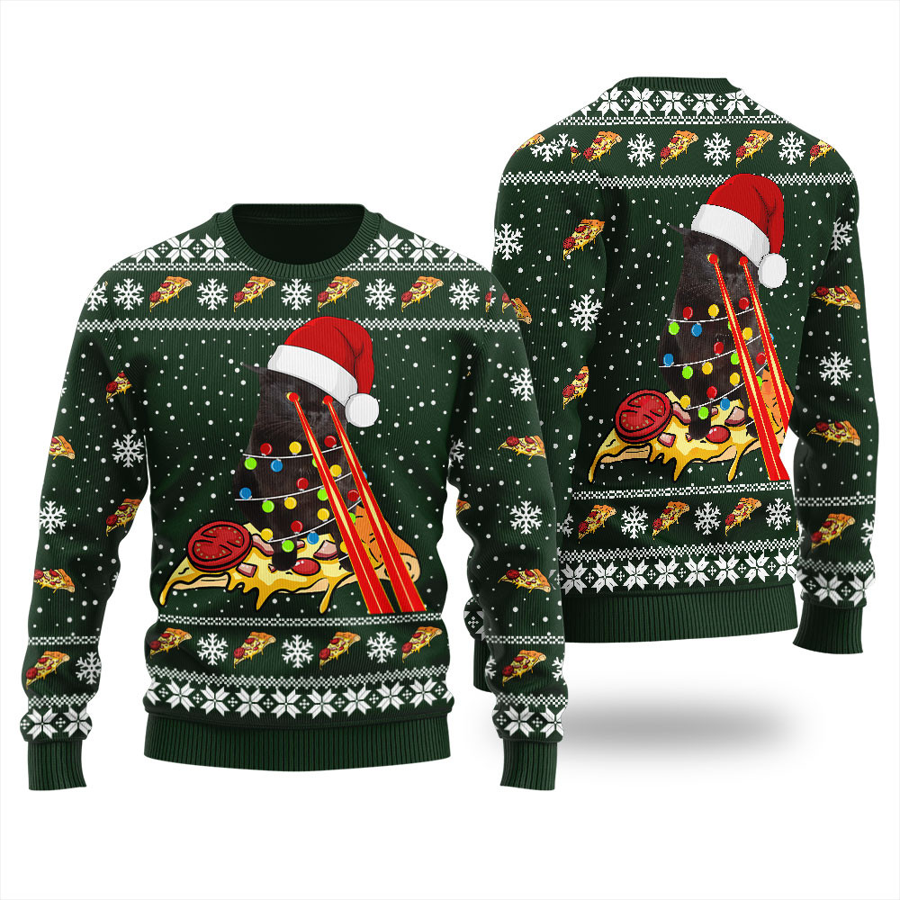 Funny Pizza Cat Ugly Christmas Sweater For Unisex Seasonal Gift Merch for Cozy Christmas Vibes