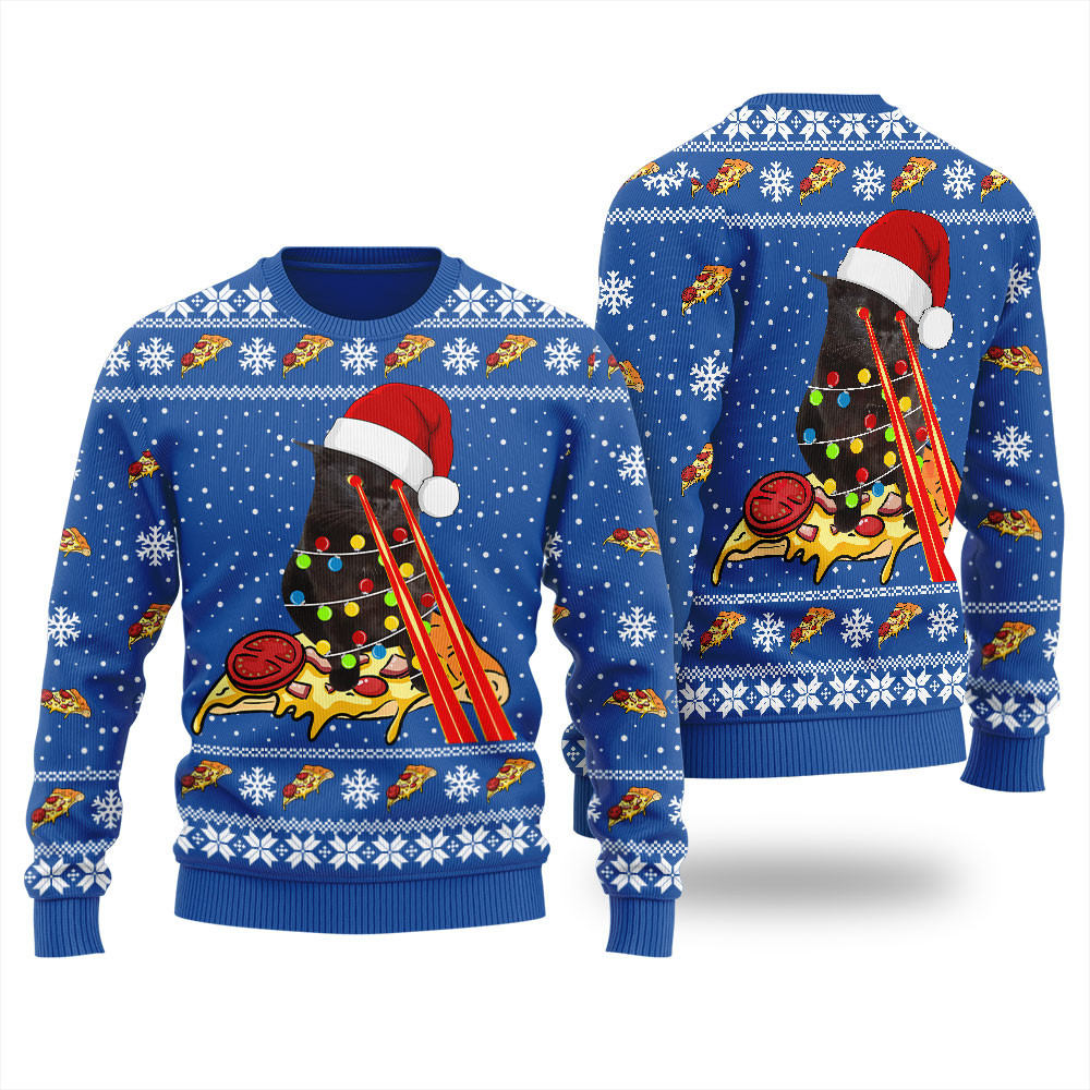 Funny Pizza Cat Ugly Christmas Sweater For Women Unique Holiday Sweater Gift Idea for Loved Ones