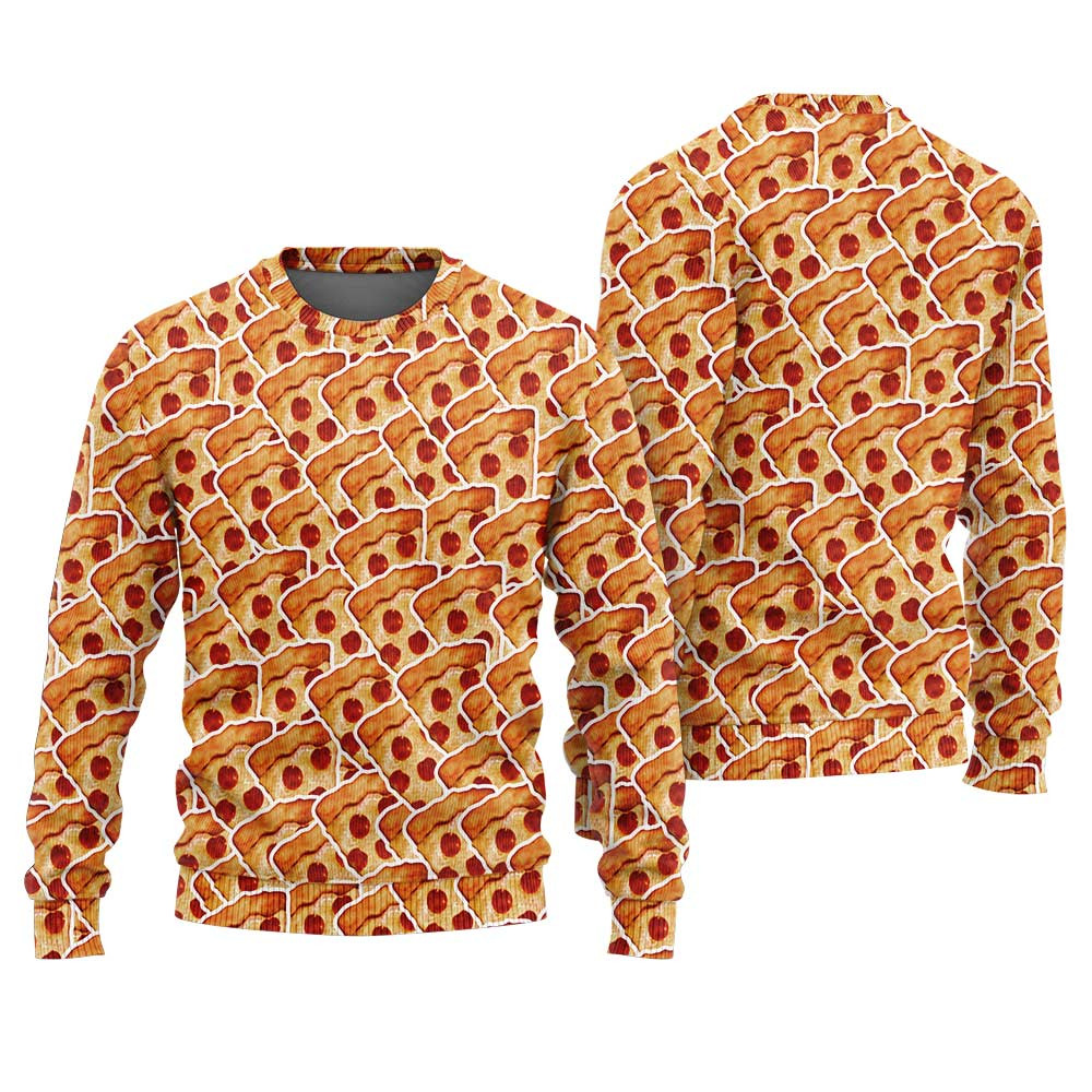 Funny Pizza Pattern Ugly Christmas Sweater Orange Trending Christmas Merch Gift 2025 Collection