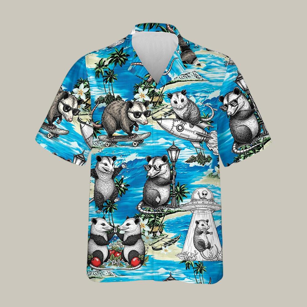 Funny Possum Hawaiian Shirt Skateboarding Possum & UFO Shirt Gift For Brother