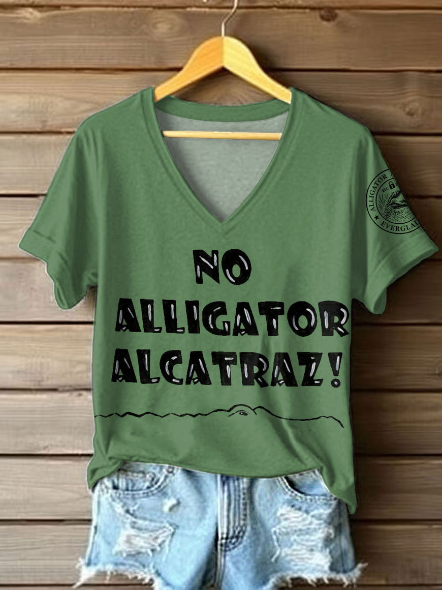 Funny Prison Alligator Alcatraz Dark Humor V-neck T-Shirt For Womens Alligator Alcatraz Merch
