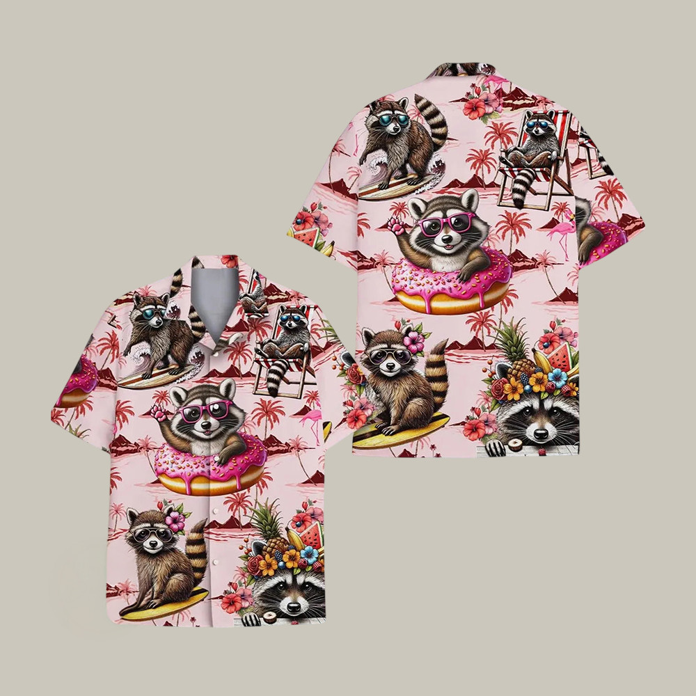 Funny Raccoon Surfing Hawaiian Shirt Cute Animal Graphic Tee Great Gift For Raccoon Lovers