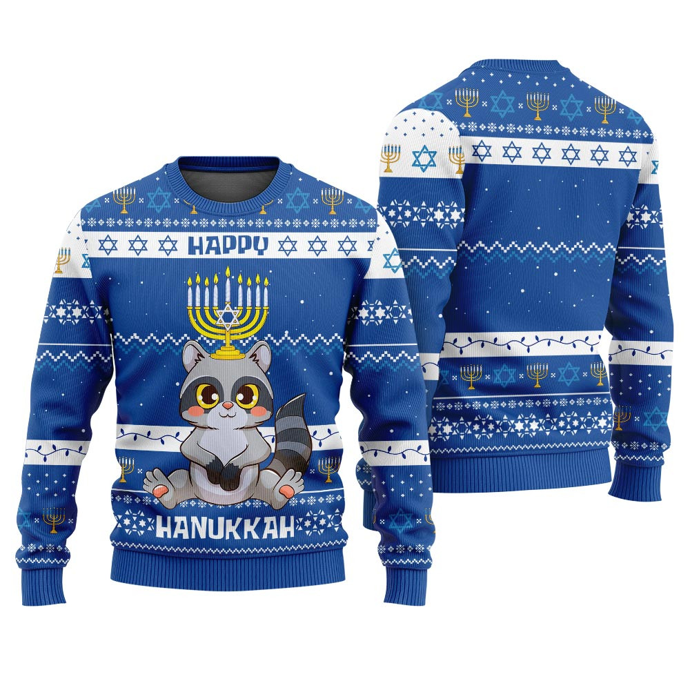 Funny Raccoon Ugly Hanukkah Sweater Royal Casual Winter Sweatshirt for Daily Comfort