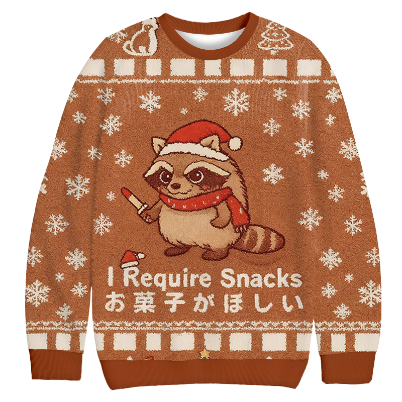 Funny Raccoons Need Snacks Christmas Ugly Sweatshirt Funny Xmas Party Outfit Gift Ideas