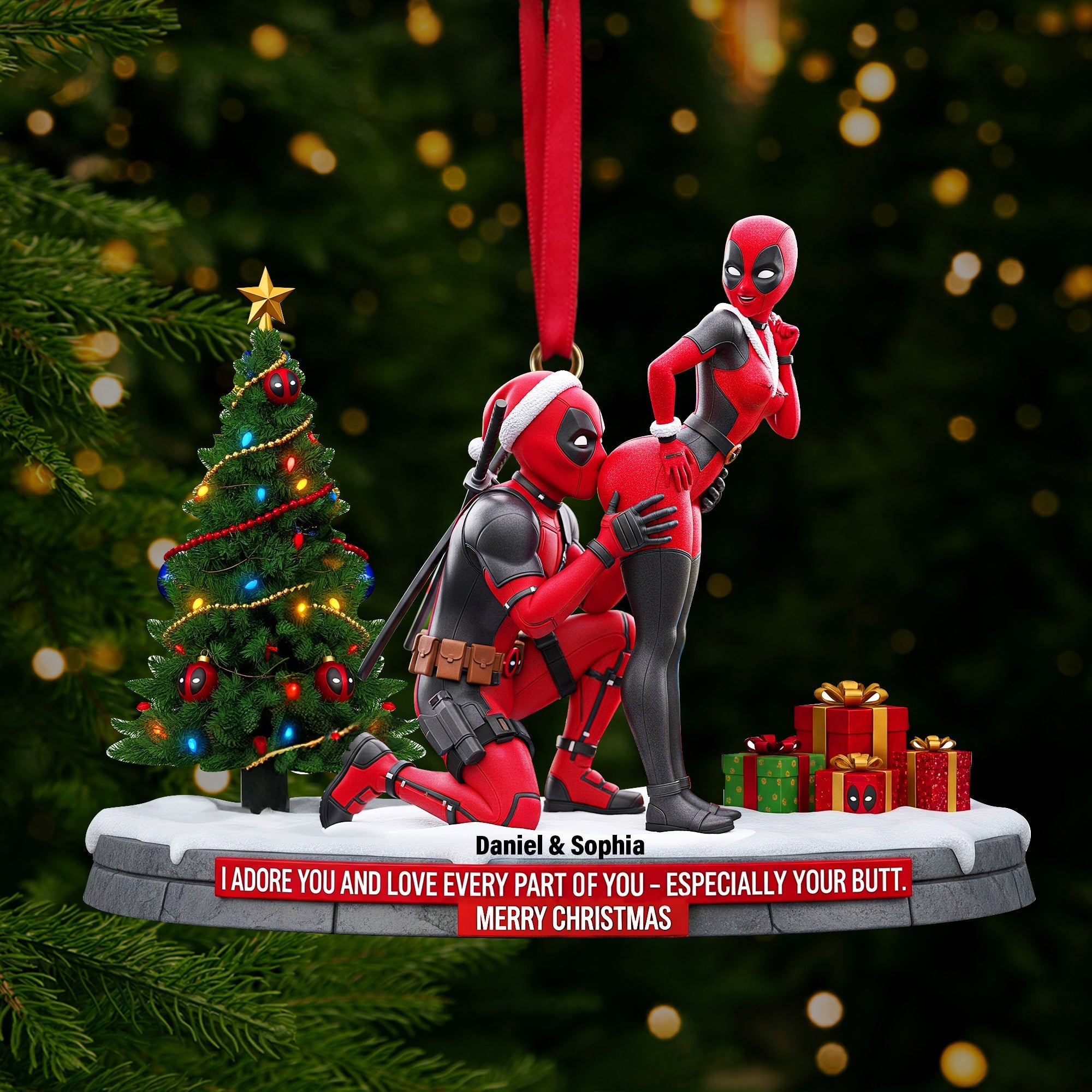 Funny Red Masked Couple Ornament - Personalized Gifts For Couple - Christmas Ornament Gift Idea