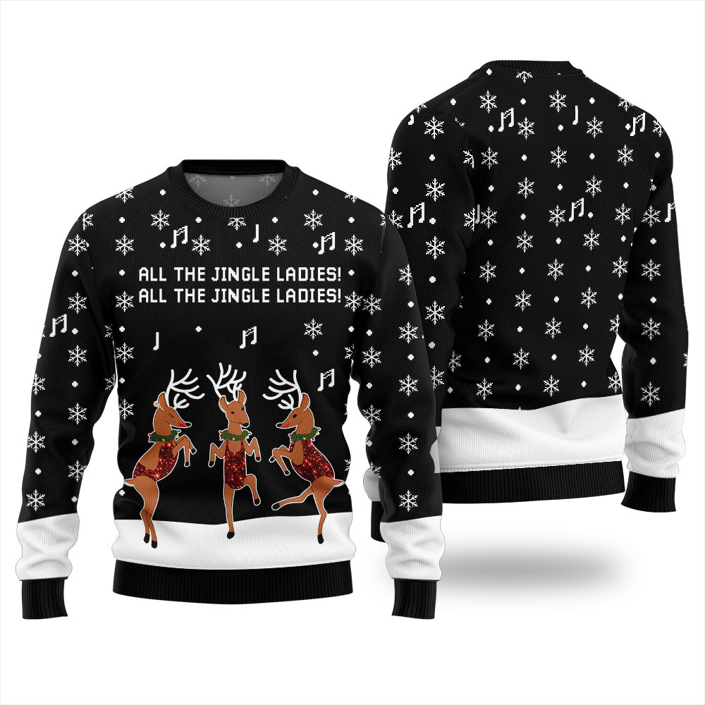 Funny Reindeer All The Jingle Ladies Christmas Sweater Personalized Christmas Sweatshirt Gift for Family