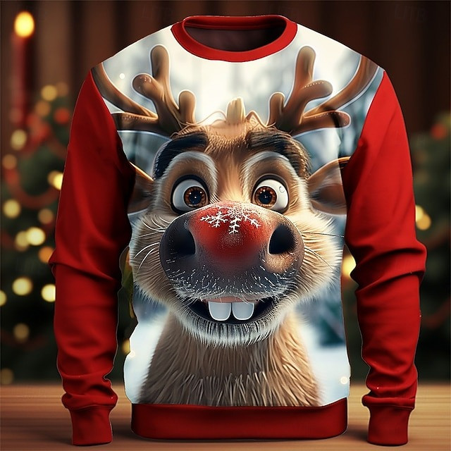 Funny Reindeer Face Christmas Holiday Sweatshirt Cute Rudolph Reindeer Christmas Presents