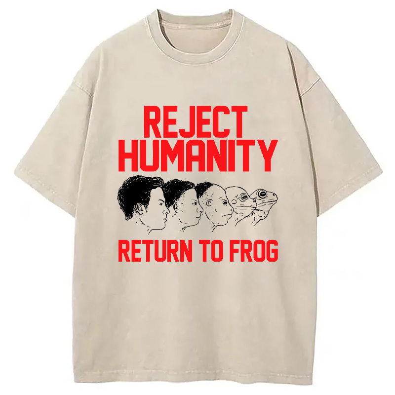 Funny Reject Humanity Return To Frog Japanese Washed T-Shirt Funny Aesthetic Trendy Apparel Gifts For Best Friend