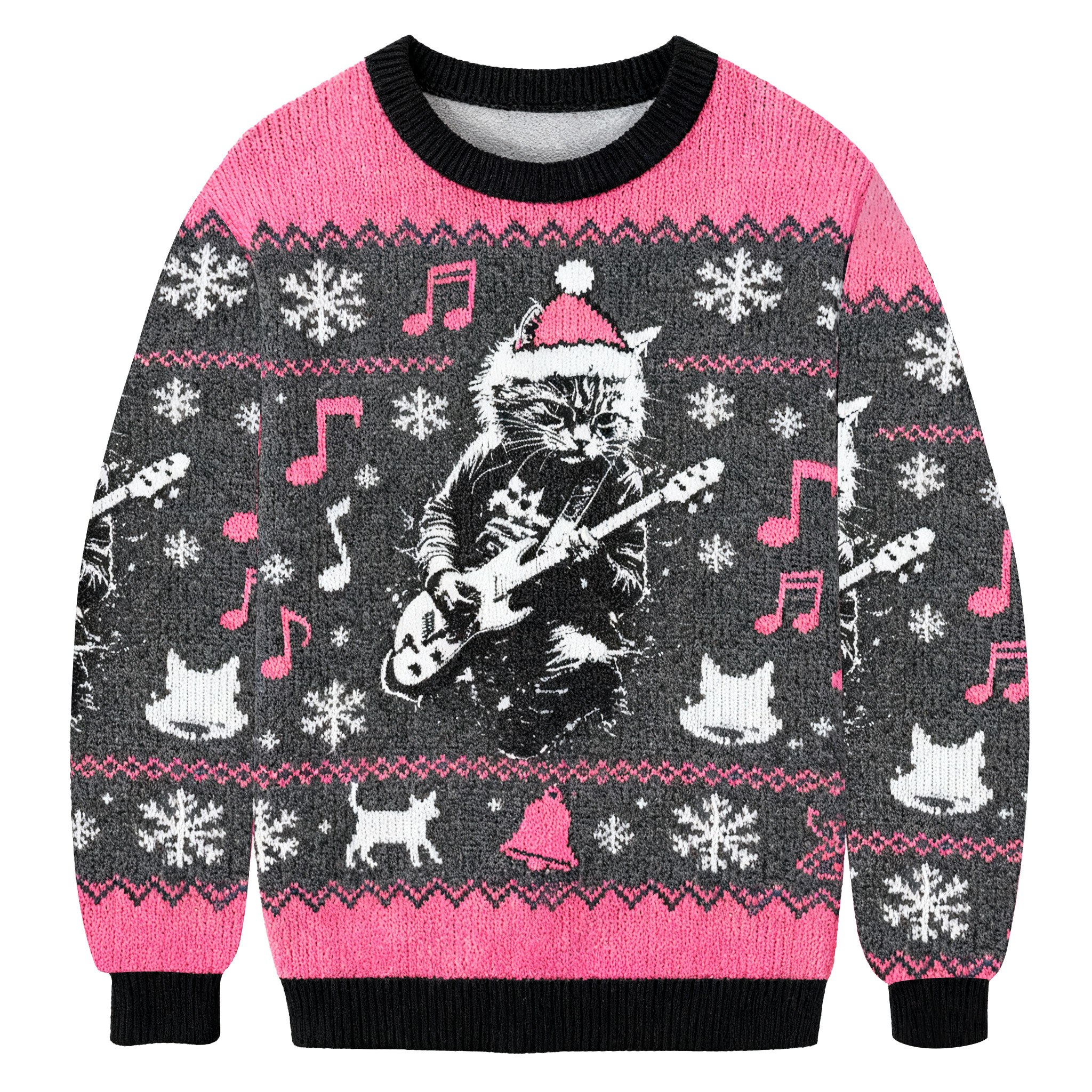 Funny Rock Cat Guitar Christmas Ugly Sweater Winter Outfits Christmas Gift For Girlfriend