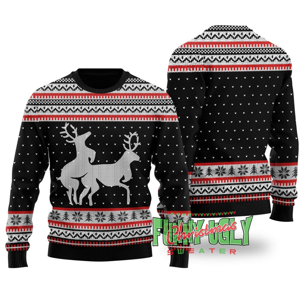 Funny Rude Reindeer Christmas Sweater Black Exclusive Holiday Sweater Merch for Gift Giving