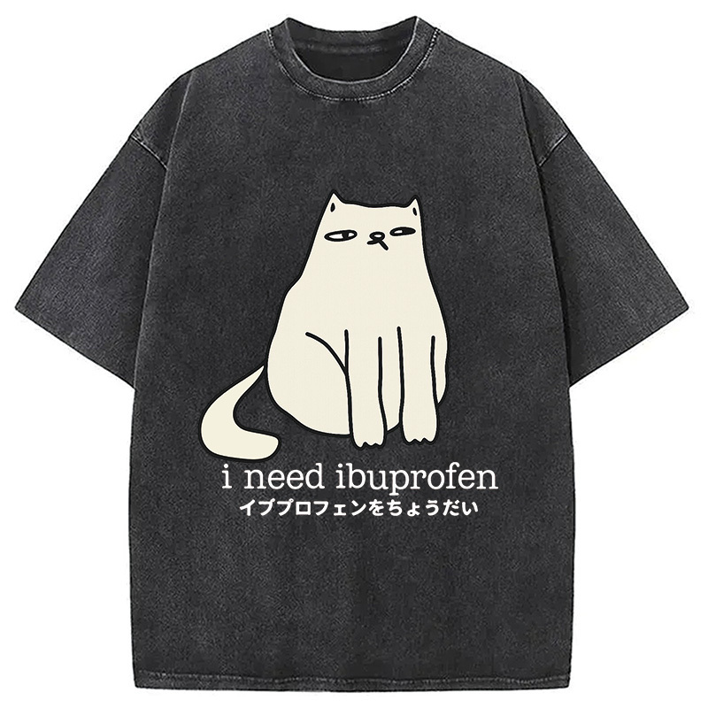 Funny Sad Cat Washed T-Shirt Retro Streetwear Graphic Top Gifts For Best Friend