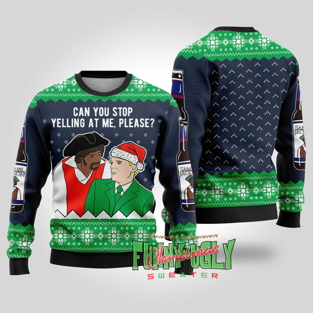 Funny Samuel Jackson Beer Christmas Sweater Navy Warm and Comfy Sweater for Winter Days
