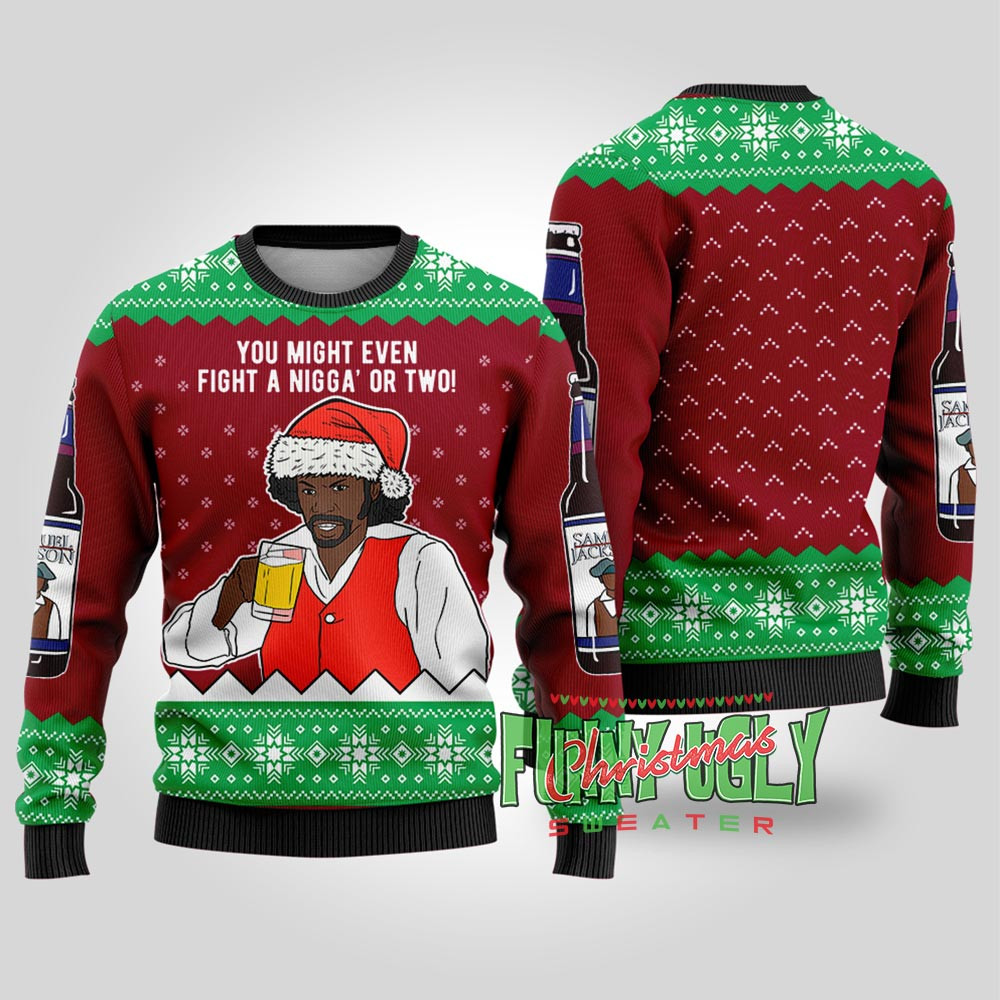 Funny Samuel Jackson Beer Drink Christmas Sweater Cardinal Red Popular Holiday Gift Merch for Everyone