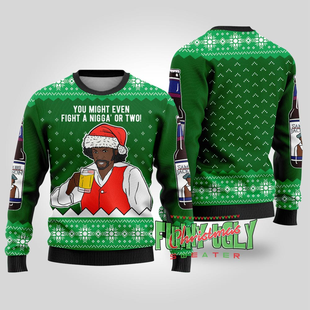 Funny Samuel Jackson Beer Drink Christmas Sweater Forest Green Holiday Merch That Makes a Perfect Christmas Gift