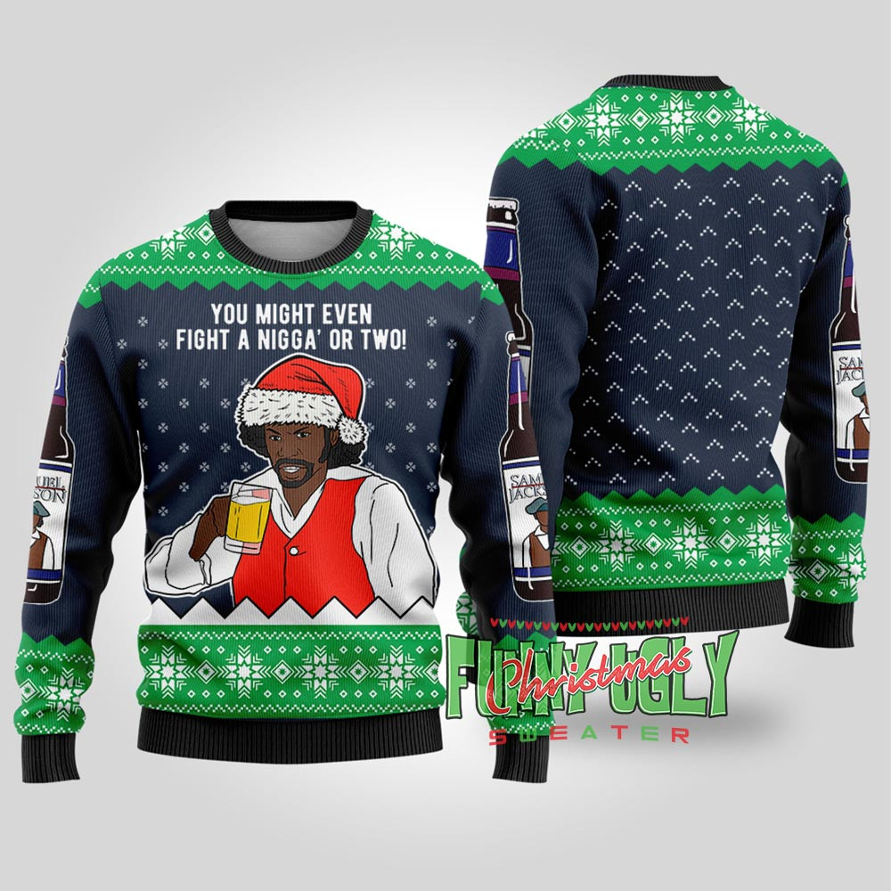 Funny Samuel Jackson Beer Drink Christmas Sweater Navy Unique Holiday Merch Gift for Home and Family