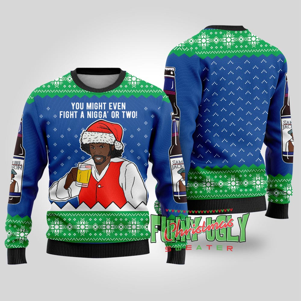 Funny Samuel Jackson Beer Drink Christmas Sweater Royal Unique Holiday Sweater Gift Idea for Loved Ones