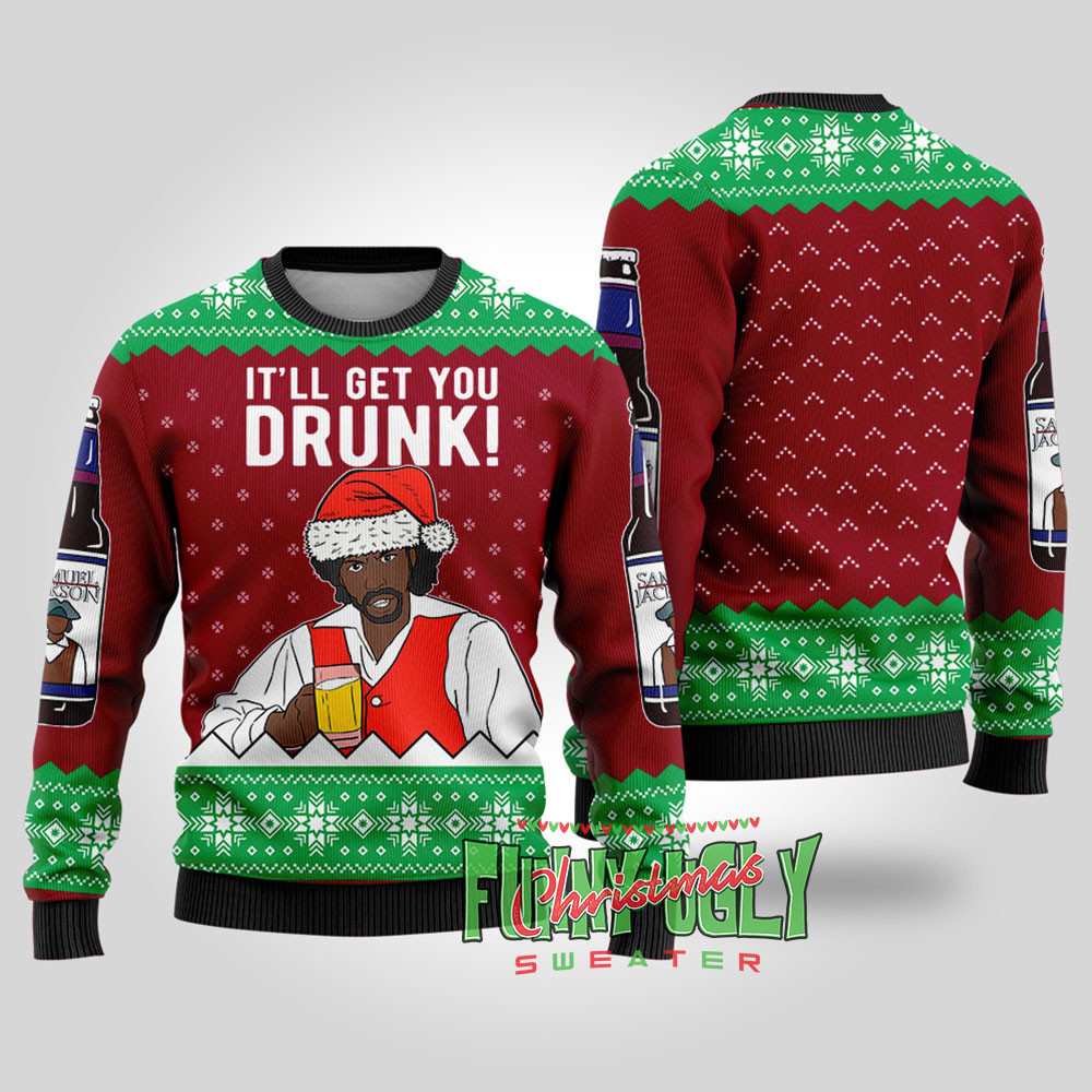 Funny Samuel Jackson Beer Ugly Christmas Sweater Cardinal Red Custom Christmas Sweatshirt for Family Matching