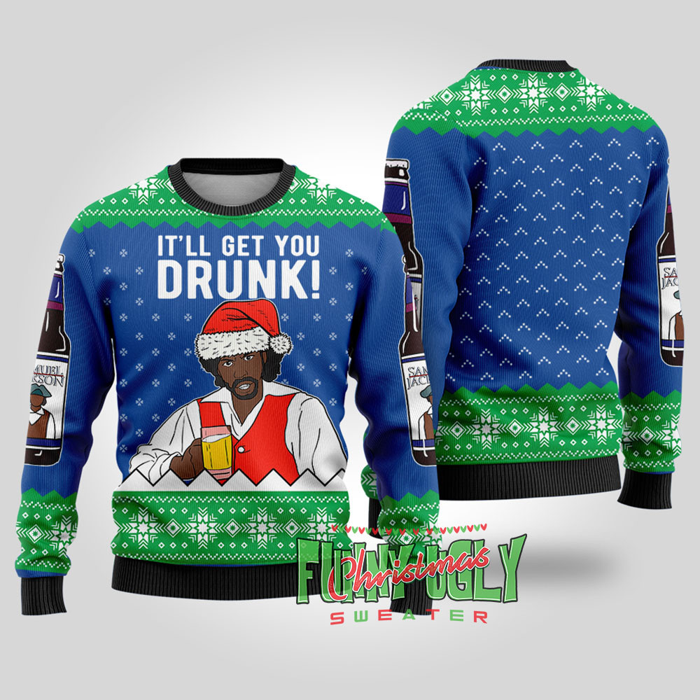 Funny Samuel Jackson Beer Ugly Christmas Sweater Royal Perfect Winter Merch Gift for the Holiday Spirit