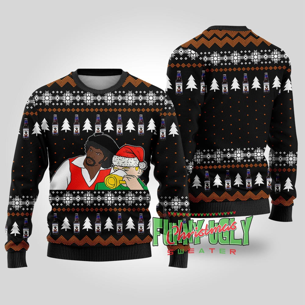 Funny Samuel Jackson Drink Beer Ugly Christmas Sweater Black Casual Winter Sweatshirt for Daily Comfort