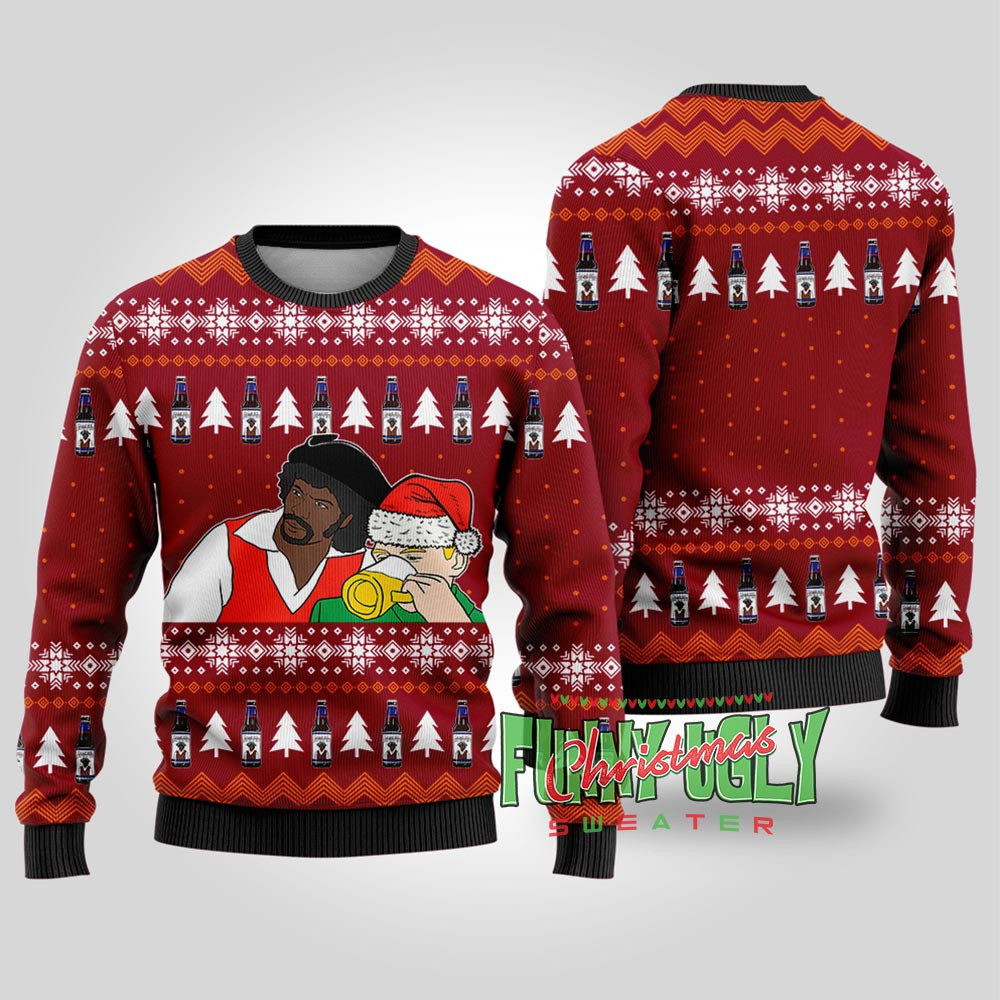 Funny Samuel Jackson Drink Beer Ugly Christmas Sweater Cardinal Red Stylish Winter Sweatshirt for Everyday Wear