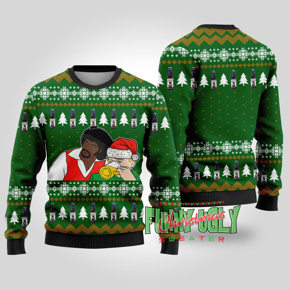 Funny Samuel Jackson Drink Beer Ugly Christmas Sweater Forest Green Lovely Merch Gift for Cozy Winter Nights