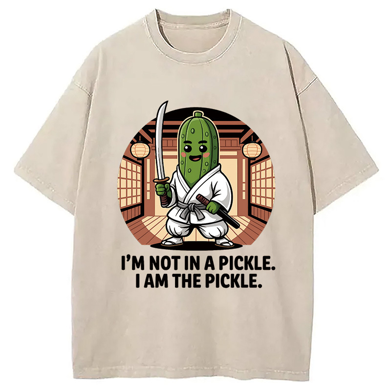 Funny Samurai Pickle Cartoon Washed T-Shirt Casual Oversized Outfit Style Gifts For Besties Funny Samurai Pickle Cartoon Washed T-Shirt Casual Oversized Outfit Style Gifts For Besties