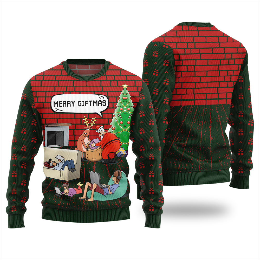 Funny Santa And Reindeer Mens Christmas Sweater Perfect Gift Sweater for Friends and Family