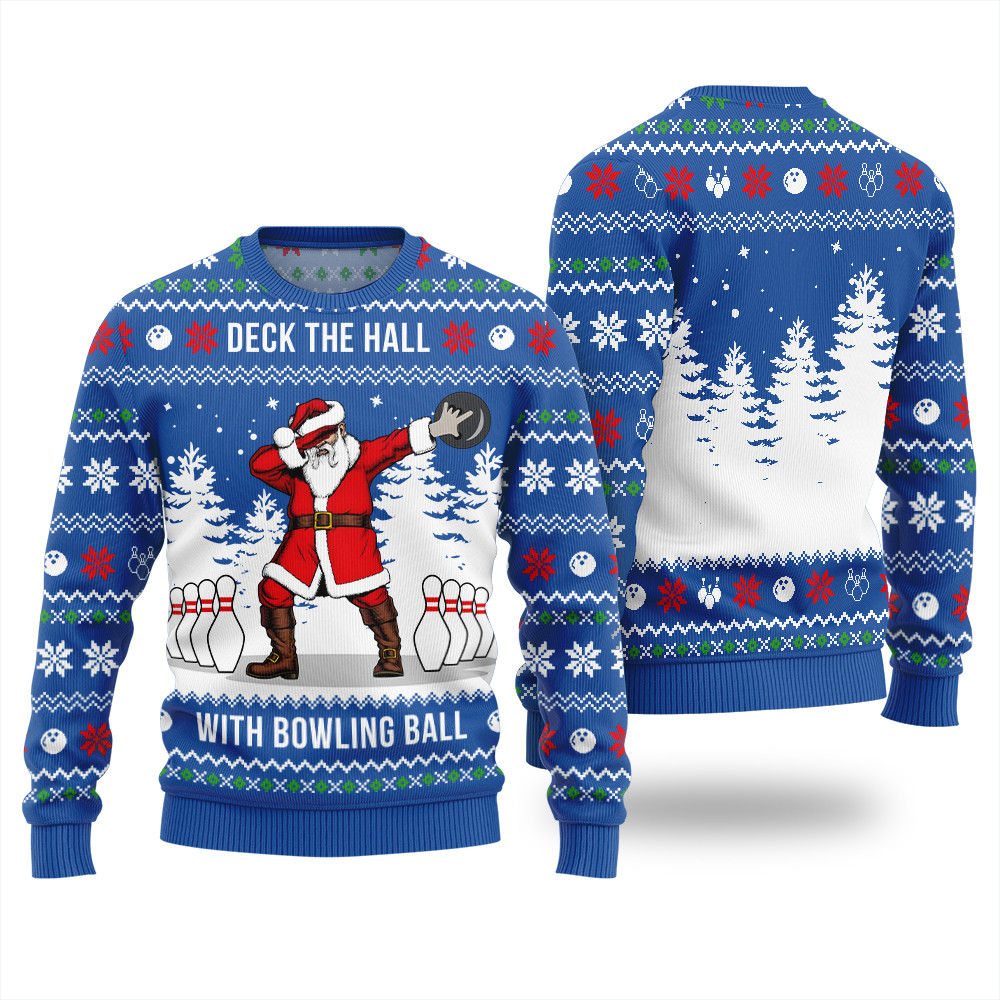 Funny Santa Bowling Ball Ugly Xmas Sweater Funny Xmas Sweater for Ugly Sweater Parties
